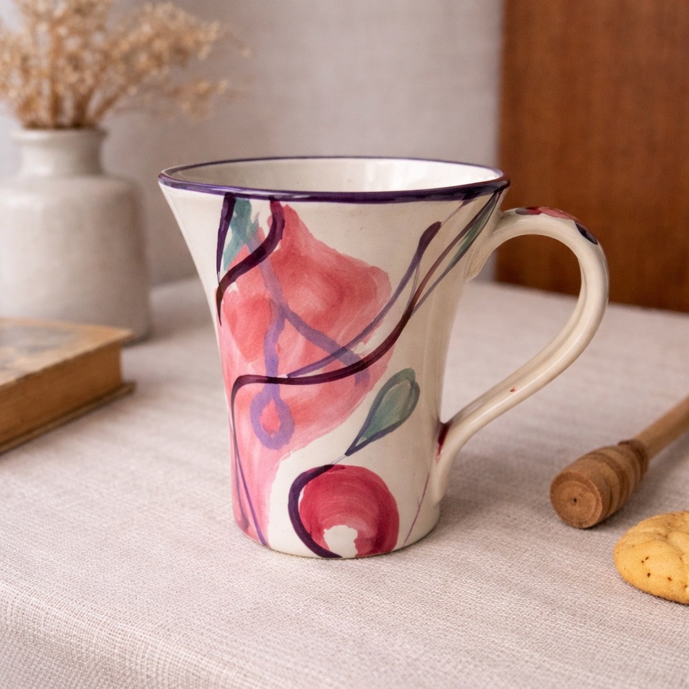 Vintage Clay & Color studio pottery mug featuring a hand-painted abstract design